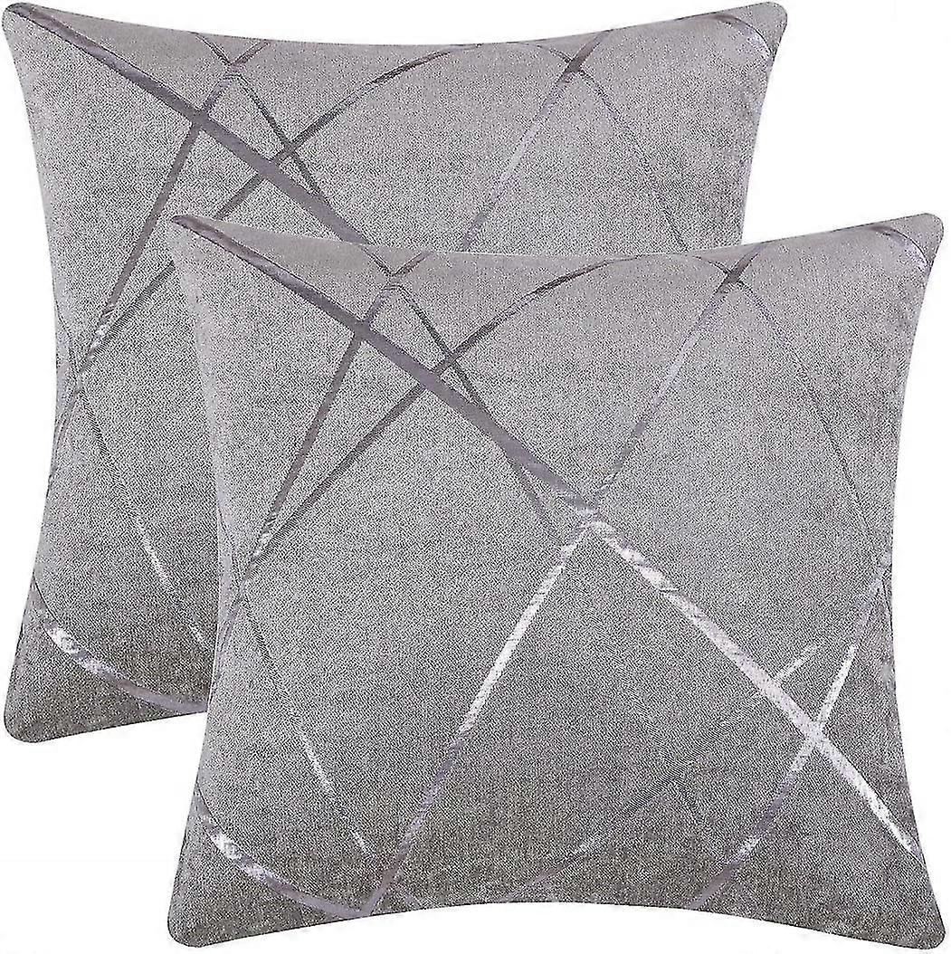 Decorative Sofa Pillowcase, Sofa Thick Cushion Pillowcase, Square Gray Luxury Pillow 2 Sets
