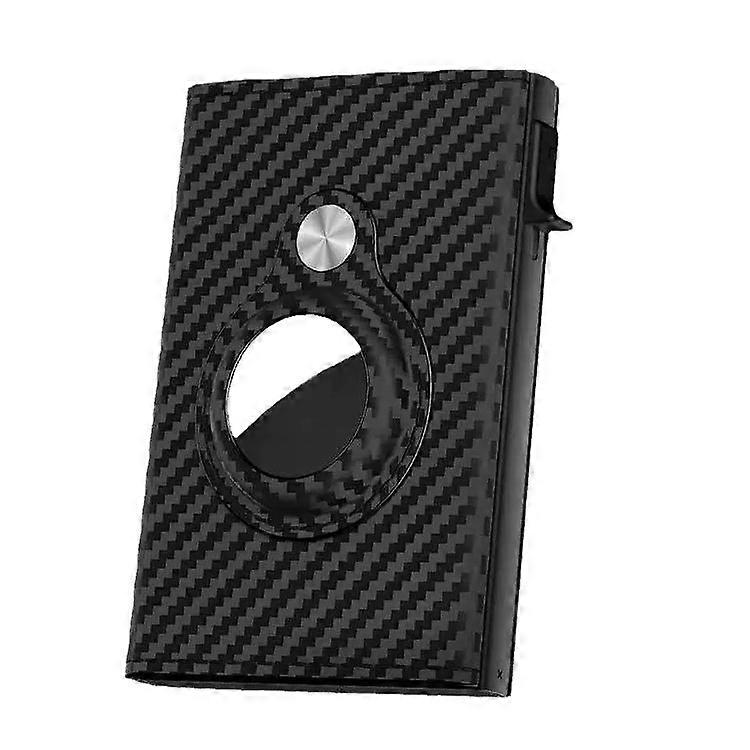 Mens Smart Wallet Card Holder for AirTag: Leather, Compatible with Apple Air Tag, RFID Blocking, Slim, Carbon Fiber, Minimalist - 9-14 Card Capacity |