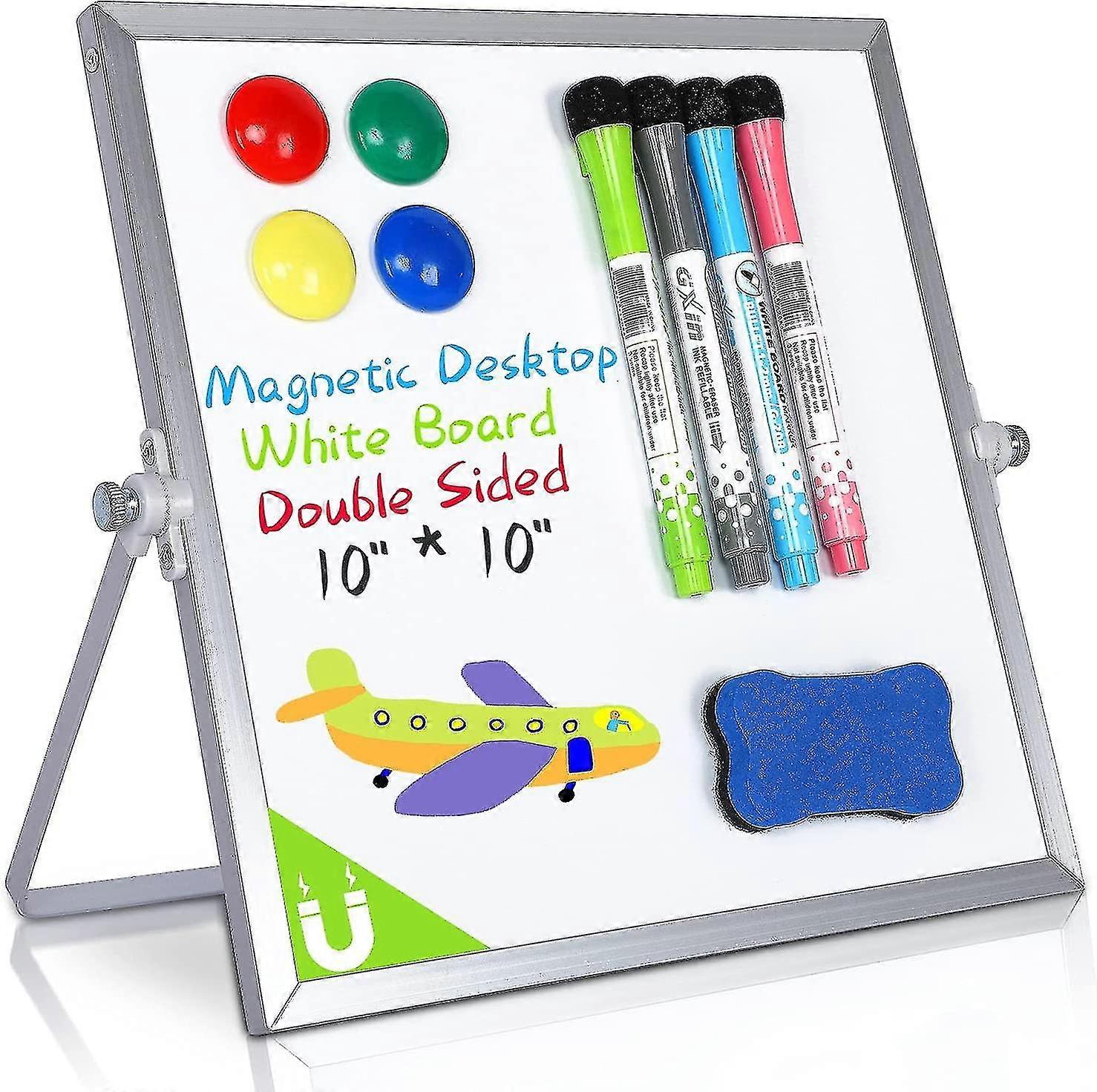 Magnetic Desktop Dry Erase White Board, 30x40cm- Double Side Small Magnetic White Board With Stand For Kids/student, 4 Markers, 4 Magnets & Eraser