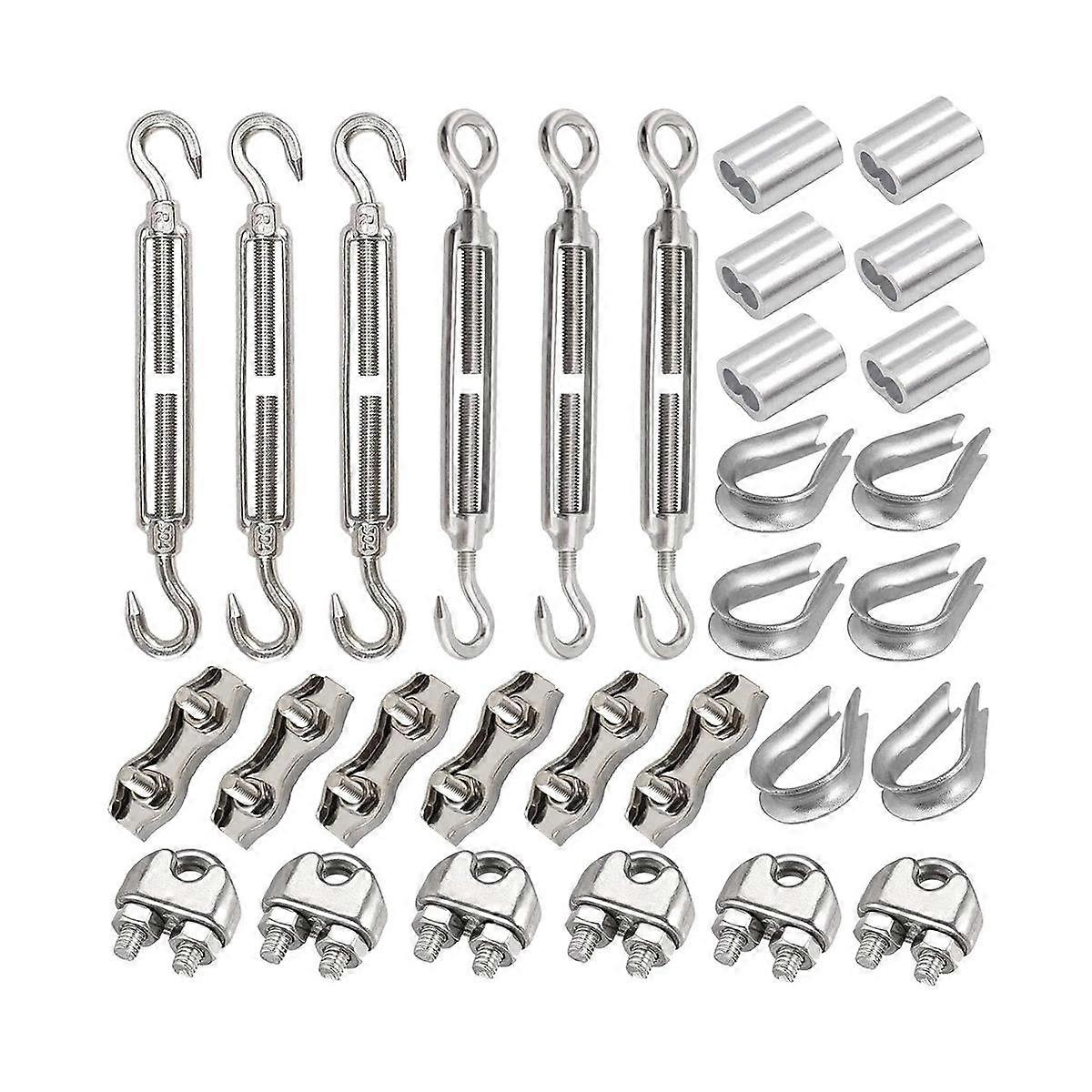 30 turnbuckle M5 wire tensioner set with turnbuckle wire rope clamp thimbles press clamp for tighte
