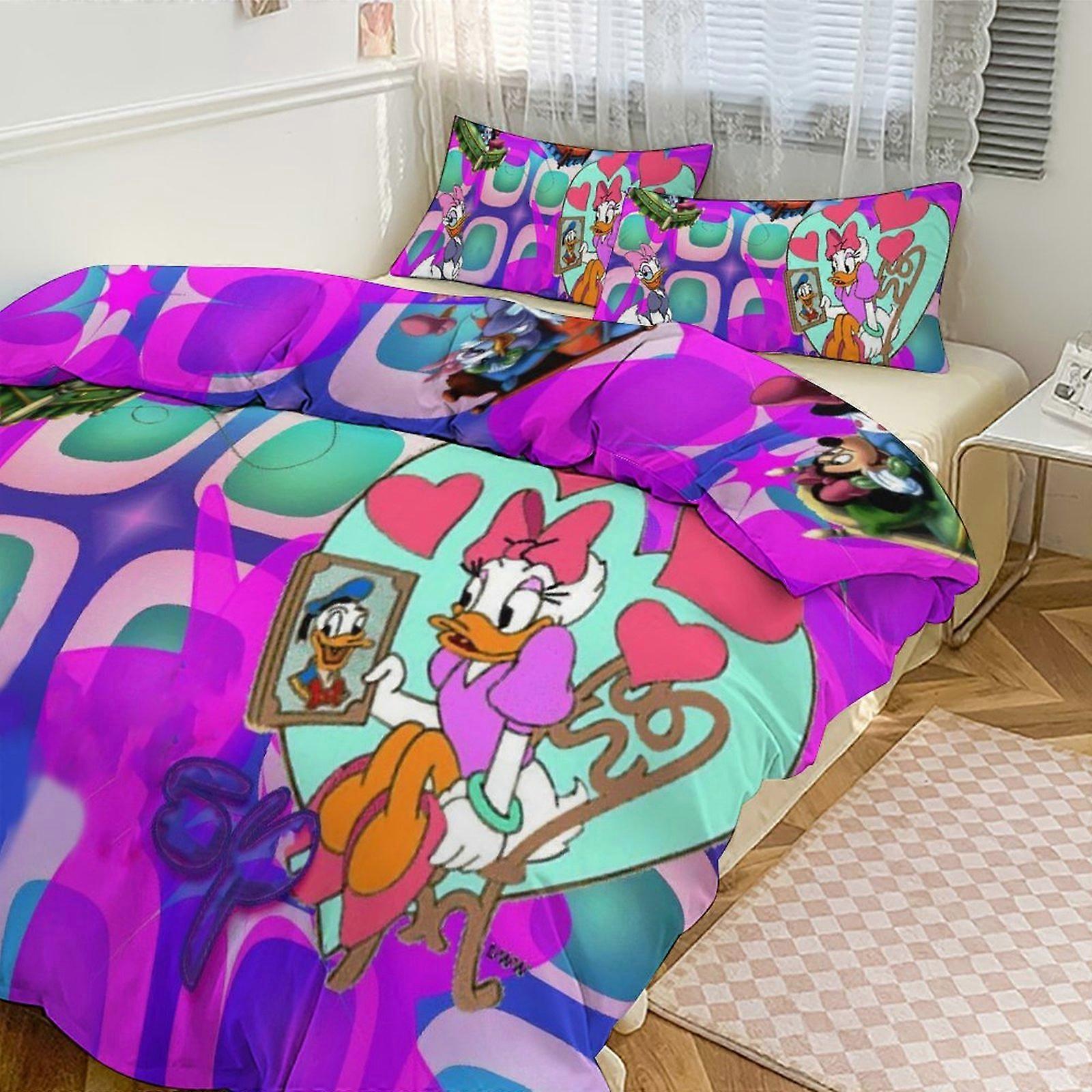 Ez545 ديزي بطة طباعة طقم الفراش نمط لحاف كوف طقم 3 قطع 1 غطاء لحاف و 2 غطاء وسادة للنساء الرجال المراهقين IU545