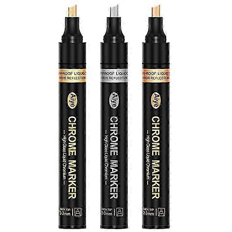 Liquid Mirror Chrome Markers, 3 Colors Permanent Metallic Markers, 2-3mm Larger Application Area, H