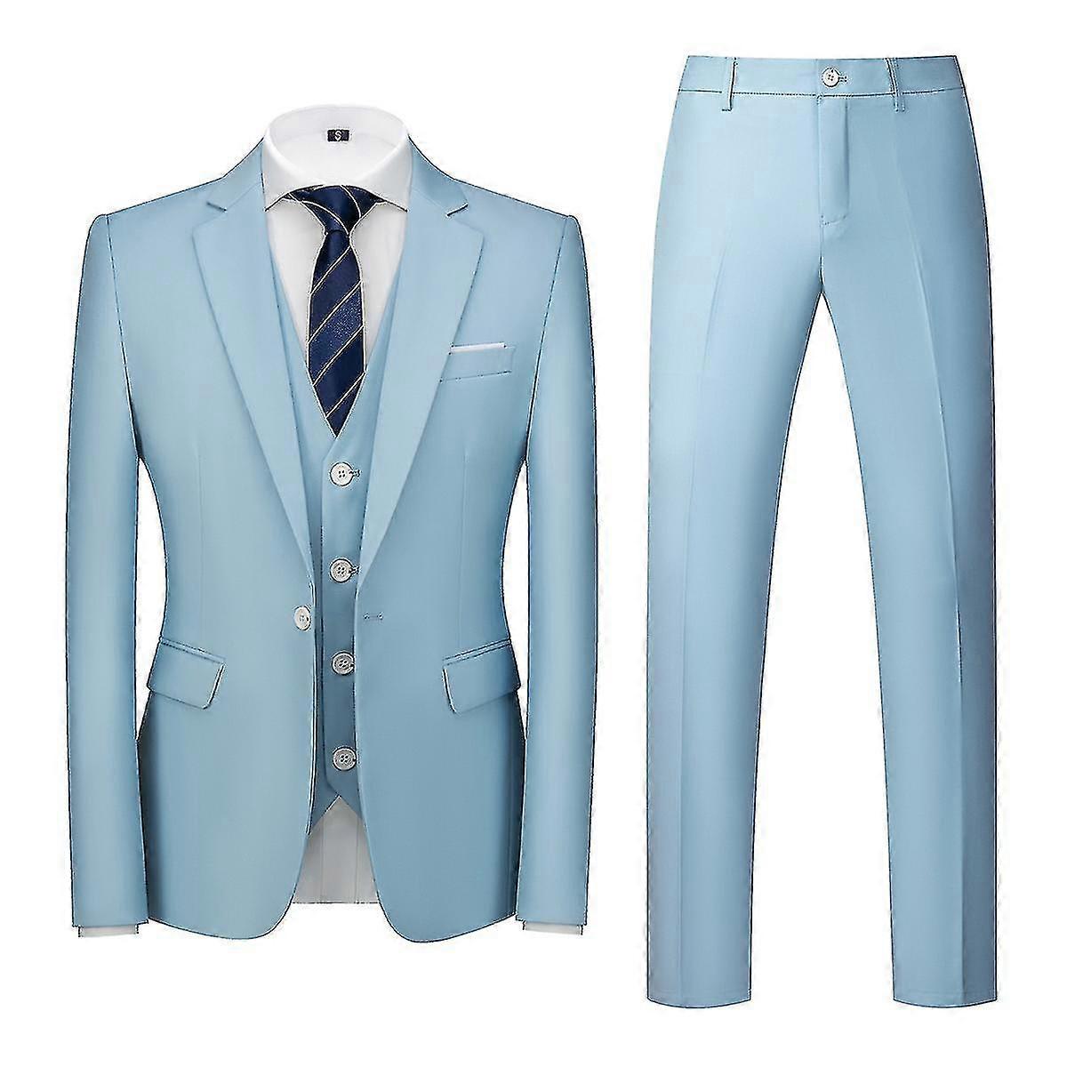 Mile menn 3 stykker Suit Elegant Solid One Button Slim Fit Party Suit Sets-c