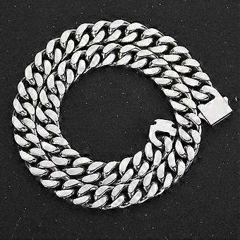 12mm Miami Cuban Link Chain Necklace - 316L Stainless Steel, Silver, Unisex (16" To 26" Length Options)