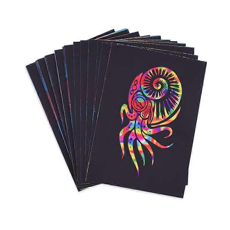 Sheets Of Rainbow Scratch Paper For Drawing And Handicrafts  , Scratch Board Set For Children, Scratch Paper Set, Wooden Pens And Stickers (13 X 19Cm)