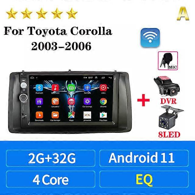 אנדרואיד 10 7inch 2Din Carplay נגן מולטימדיה רדיו לרכב Bluetooth עבור טויוטה קורולה 2003 2004 - 2006 יחידת ראש GPS עם מסגרת