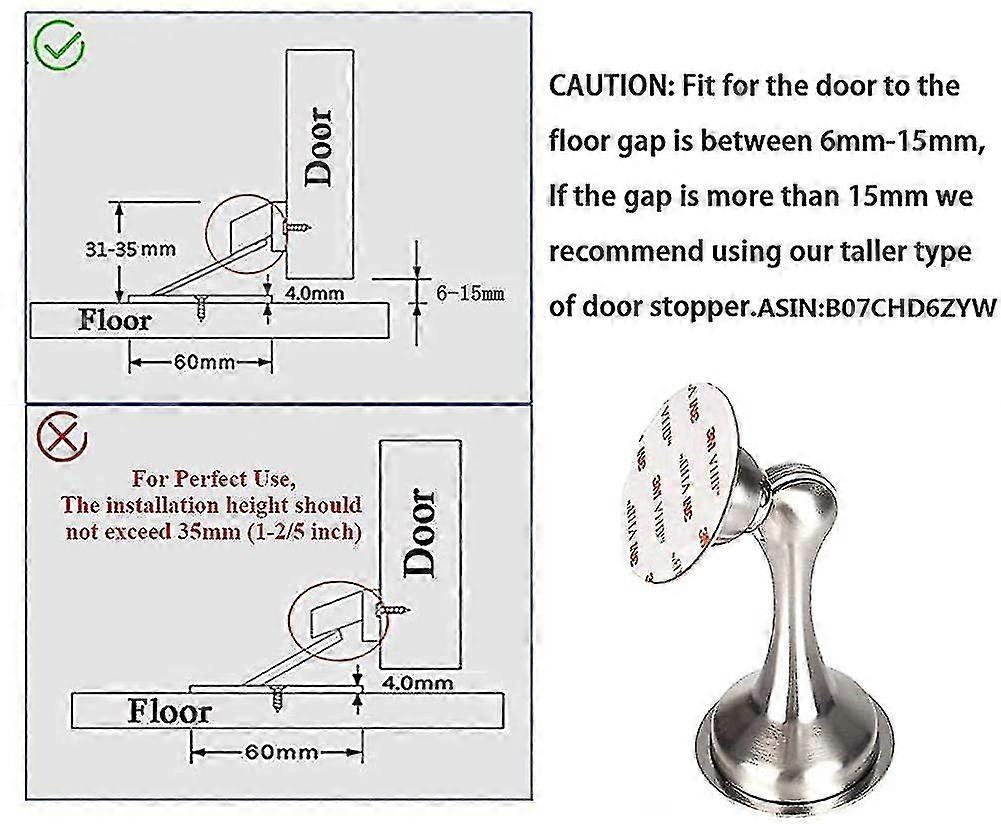 ドアストップ、磁気ドアストッパー、2パックブラックフロアマウント磁気ドアストップ