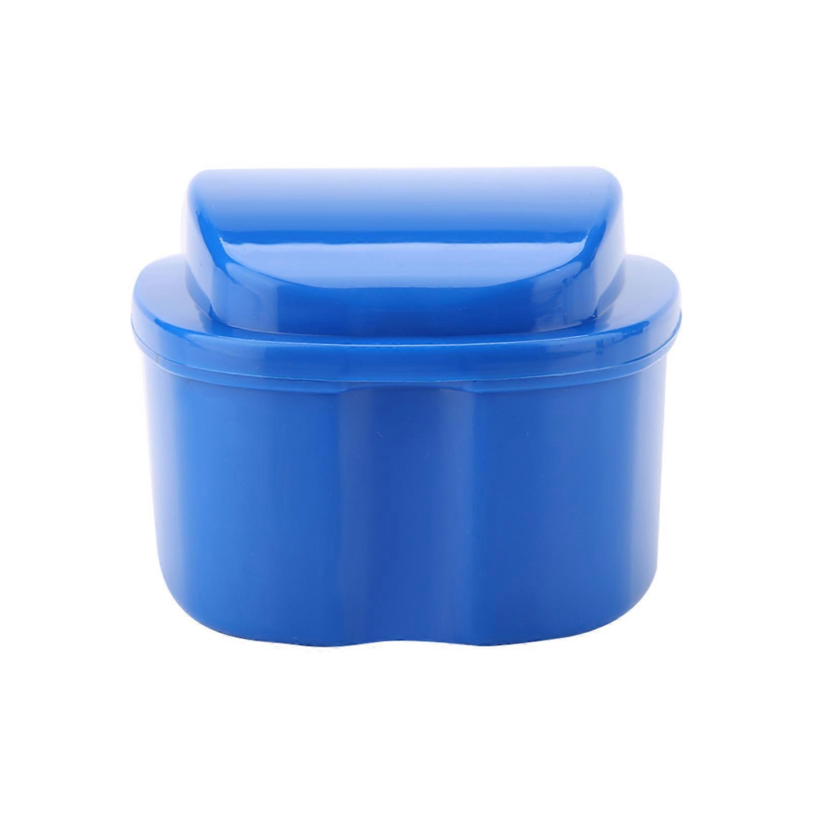 Denture False Teeth Storage Box Case With Filter Screen Dental Appliance Dark Blue