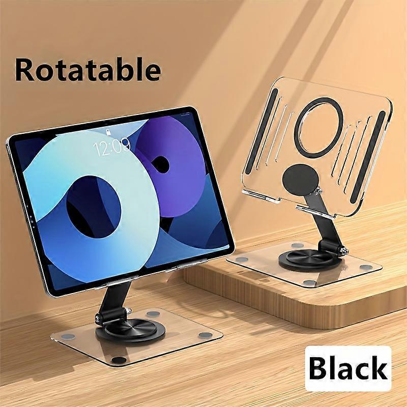Crystal Clear Acrylic Tablet & Notebook Stand - 360 Rotating, Foldable, Heat Dissipating, Height Adjustable, with Mobile Phone Holder - Perfect for Re