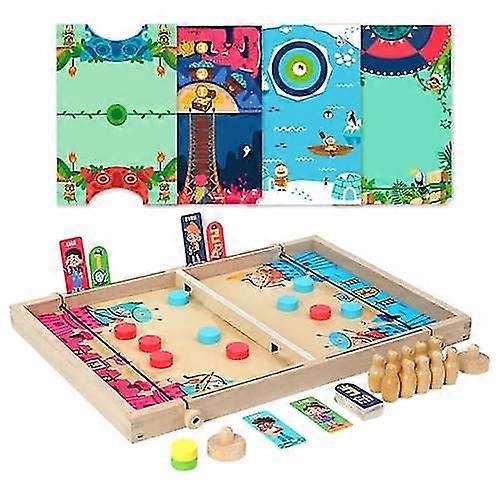 Wooden 10 in 1 Sling Hockey Board Game  Durable Puck Game with 15 Point Cards for Home