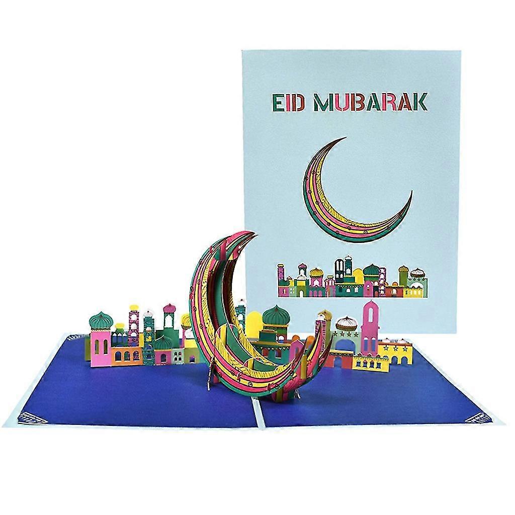 3D Pop-Up Eid Mubarak Greeting Card Moon Postcards Includes Envelope Note Card