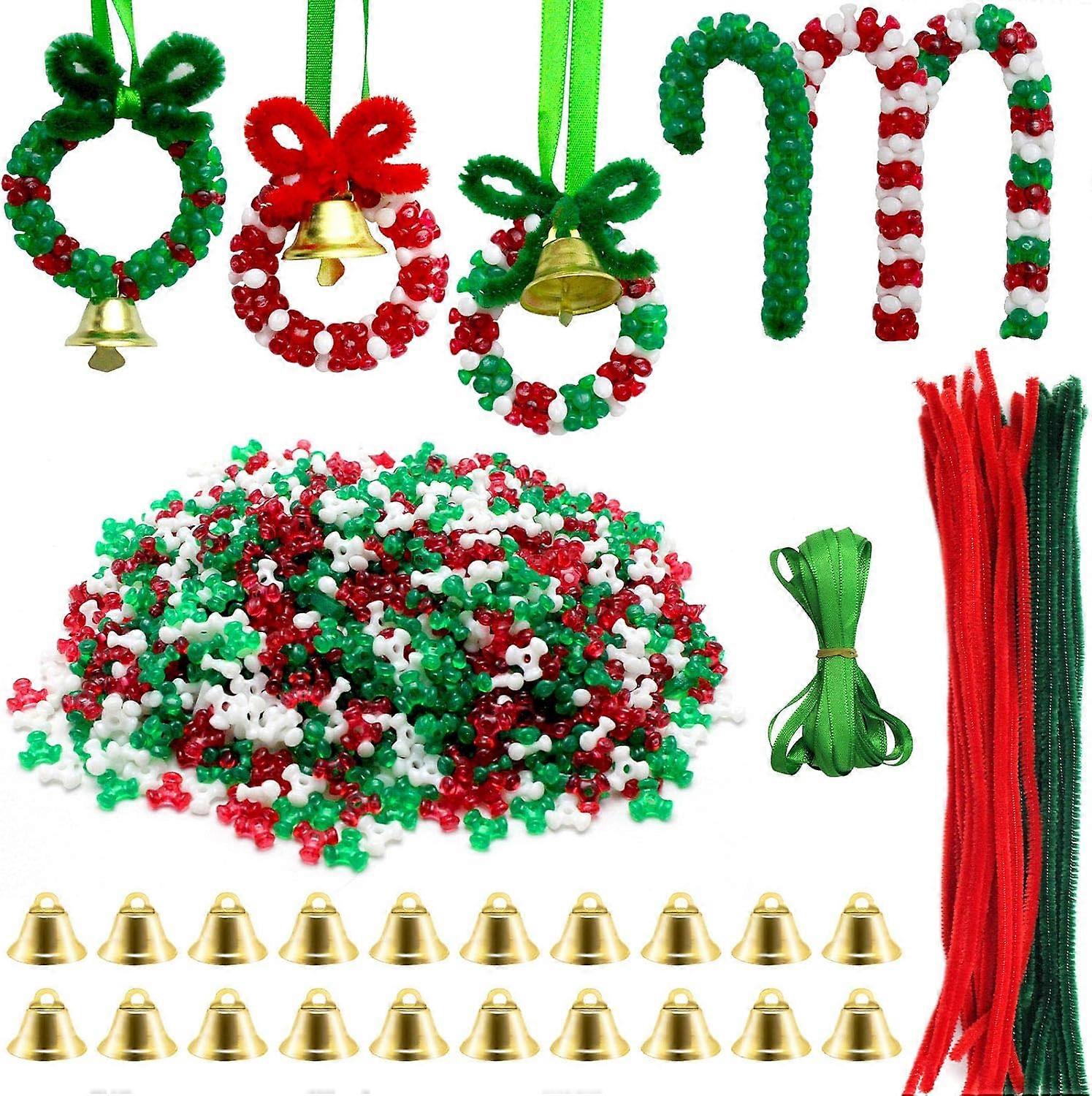 1570 PCS Christmas Beaded Ornament Kit Christmas Tri-Shaped Beads Plastic Tri Beads with Pipe Cleaners for Christmas Tree Hanging