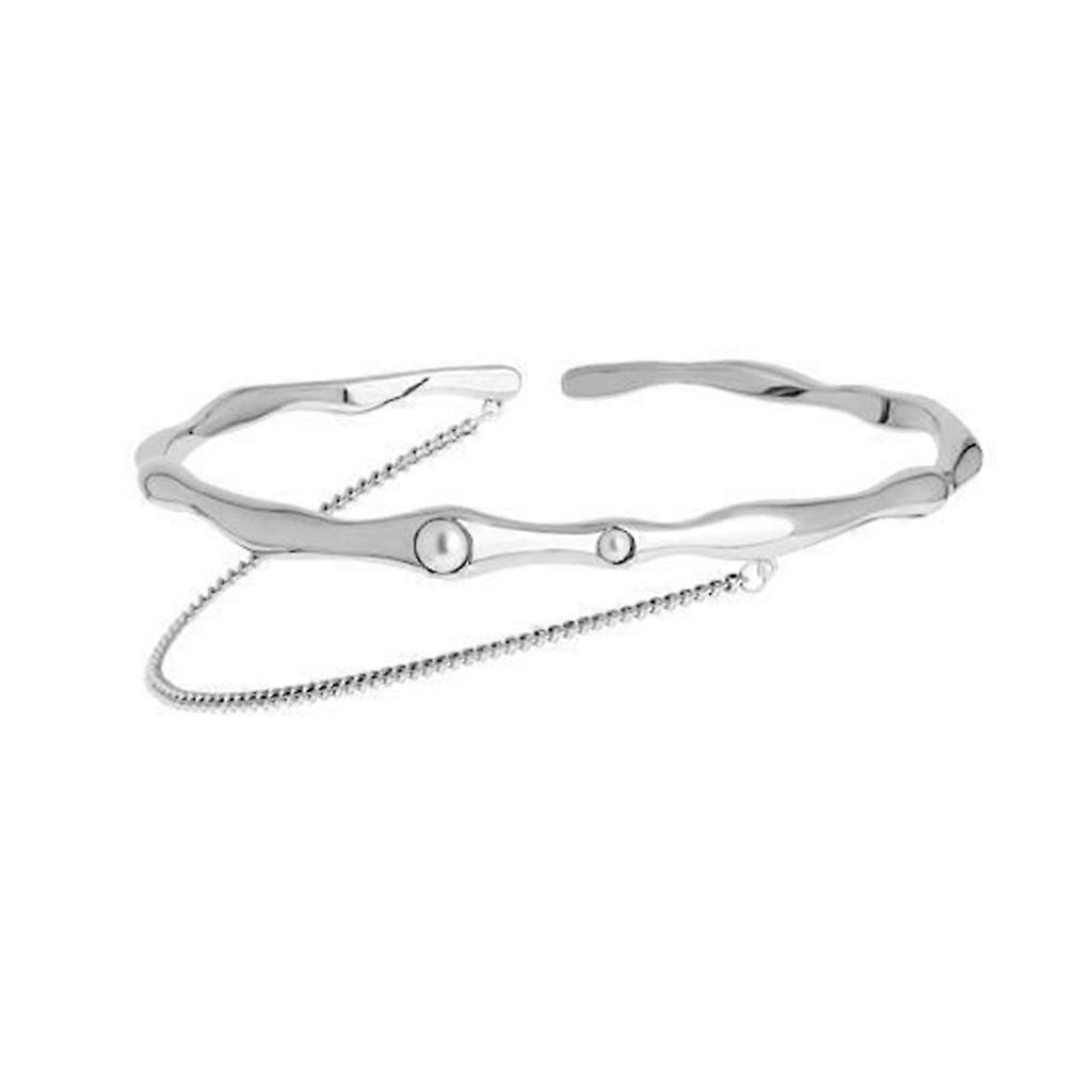 Pearl-Metal Chain Tassel Upper Arm Bracelet Adjustable Cuff Bangle Open Armlet