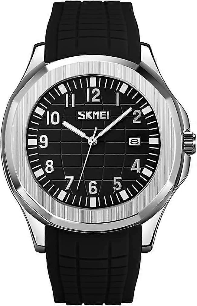 ساعات للرجال سيليكون سهلة القراءة للماء الرياضة عارضة أزياء التناظرية الكوارتز مضيئة الآباء هدايا ساعة المعصم السوداء G9286black