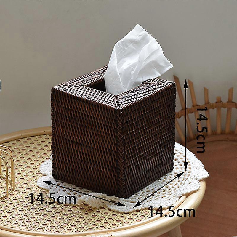 Firkantet rotting vevsboksdeksel, håndvevd vevholder (brun)