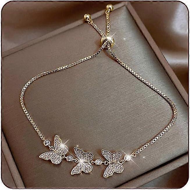 Butterfly Bracelet For Women, Adjustable Elegant Cubic Zirconia Butterfly Charm Bracelets, Butterfly Jewelry Birthday Mother's Day Gifts