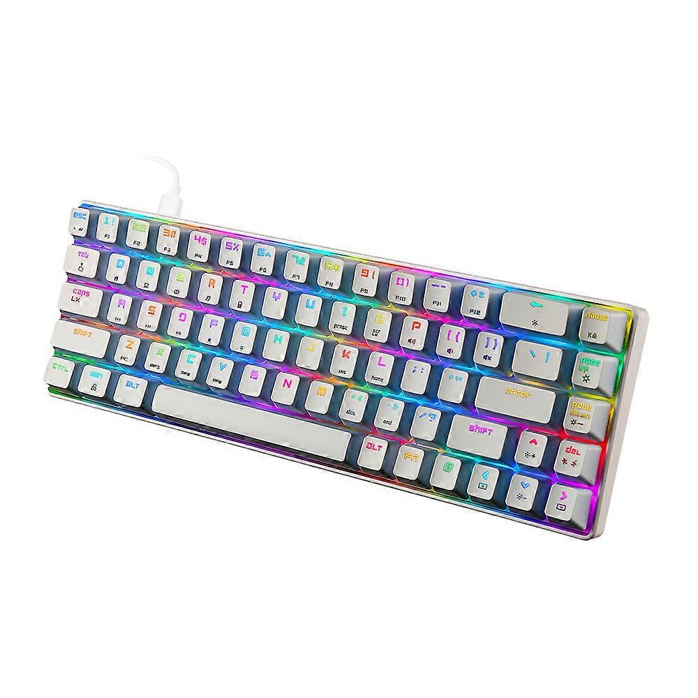 MK14 RGB Backlight Keyboard 68 Keys Metal Panel N-key Rollover Gaming Keyboard Blue Switch Floating Key-caps 18 Light Effects White