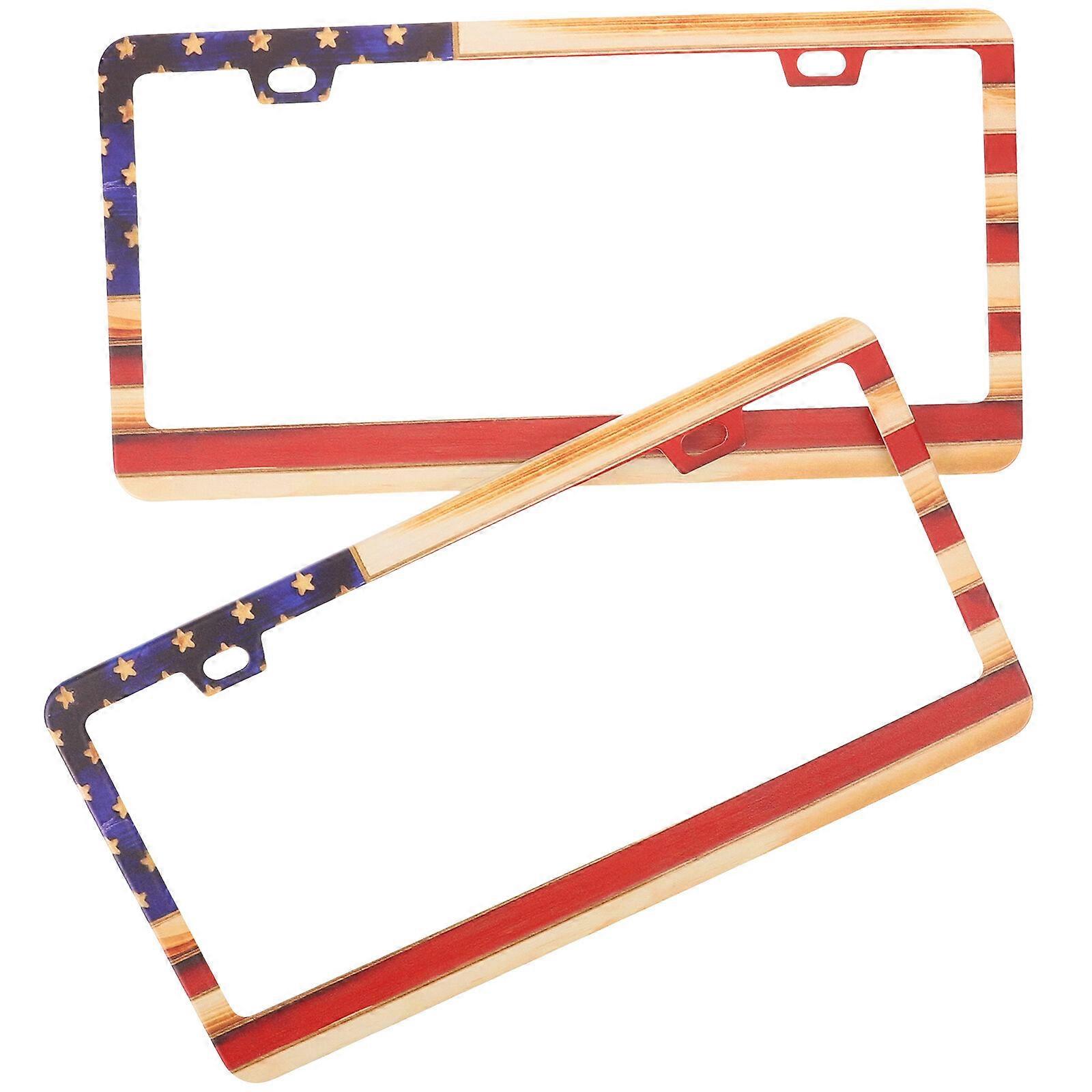 2pcs Car License Frames Metal License Frame Holder American Flag License Frame Plate Car Exterior Accessory