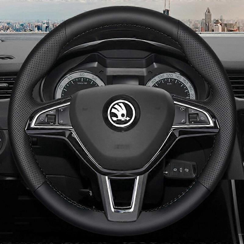 Custom Vehicle Interior CarSteering Wheel Braid Cover 100% Fit For Skoda Octavia 2017 Fabia 2016 2017 Rapid Spaceback 2016 Superb (3-Spoke)