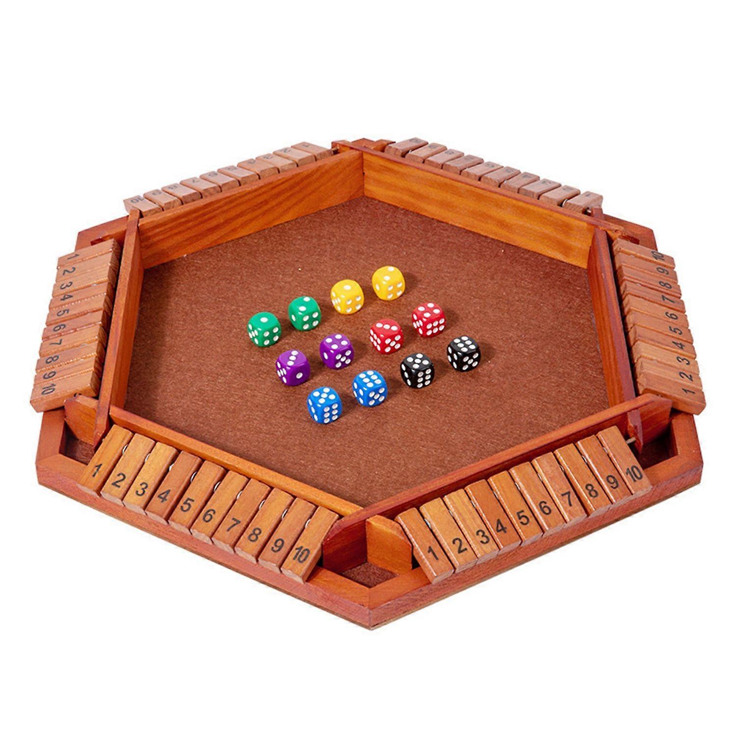 Shut The Box Board Game 6-Way Educational Math Number Dice Strategy Game 6 Players Kids Adults