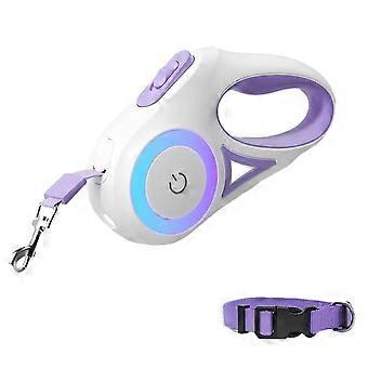 Pet Retractable Dog Leash 10ft/3m With Led Light | Reflective Nylon Tape Retractable Leash With Collar (purple)