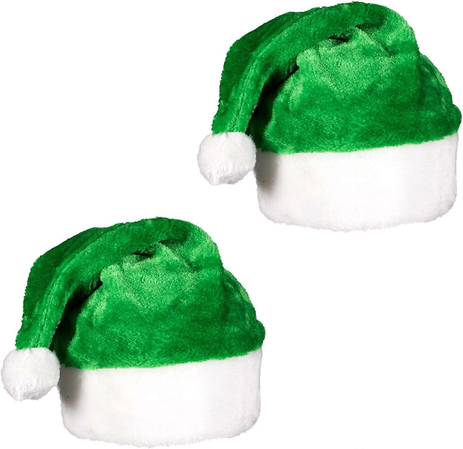 (2er-Pack) Grüne Plüsch-Weihnachtsmütze mit Pompons