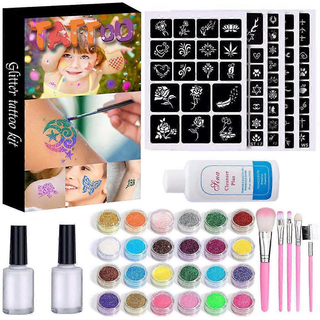 24 Color Tattoo Set Glitter Tattoo Set Temporary Glitter Tattoo Set for Art Party