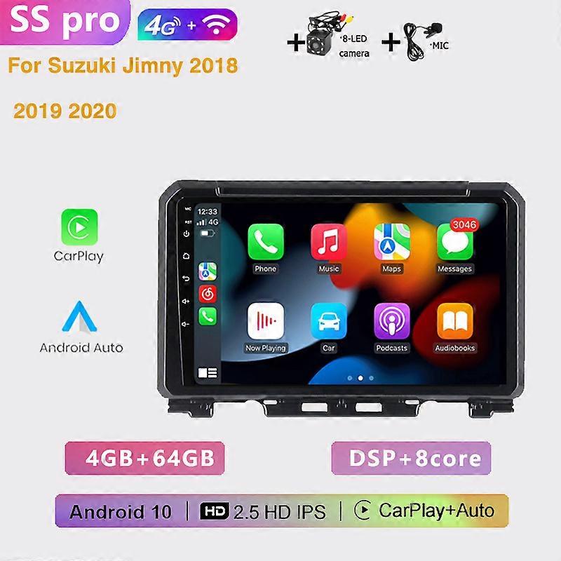 2DIN 4+64G Auto Android car radio multimedia player 4G Carplay GPS navigation DSP RDS NO DVD For Suzuki Jimny 2018 2019 2020