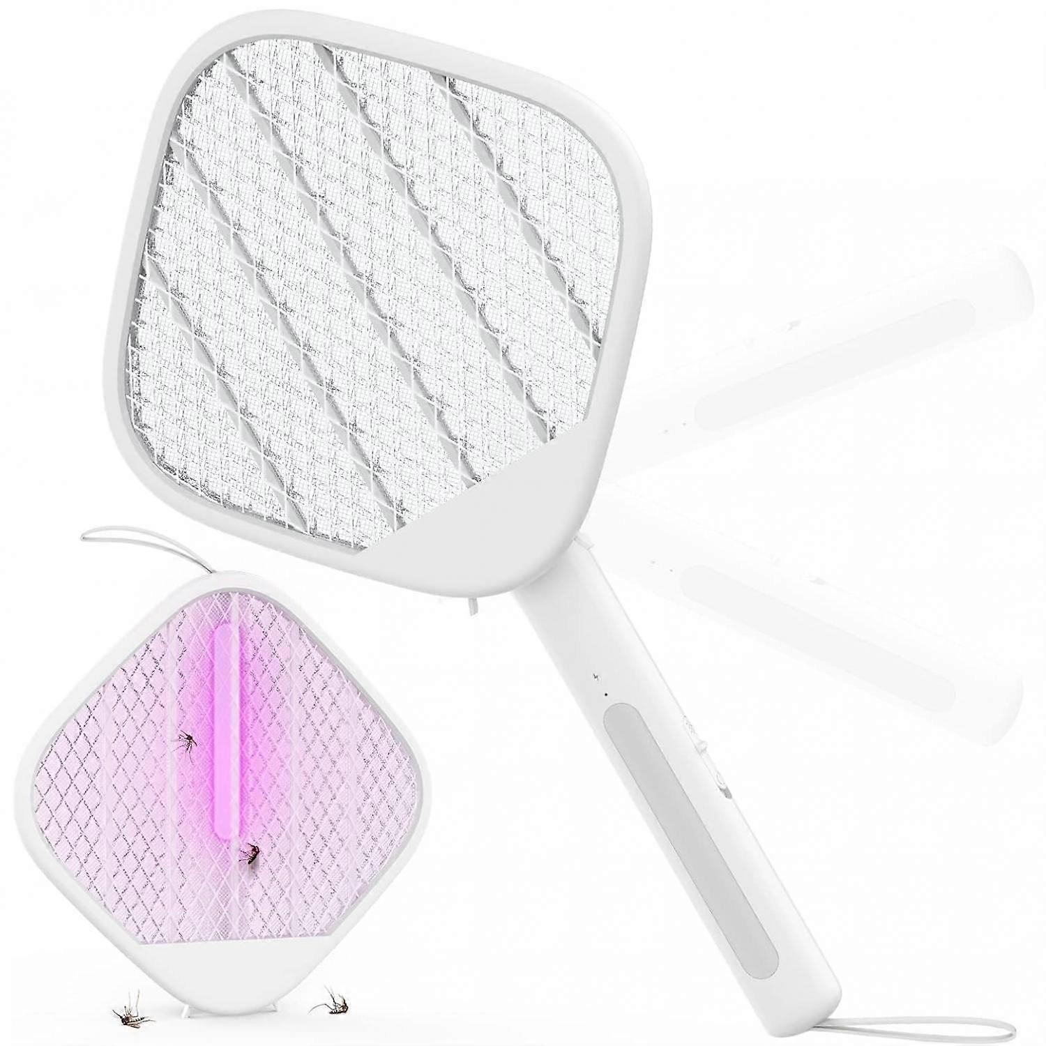 Electric Fly Swatter Racket Fly Zapper - Powerful 4000V Mosquito Zapper Racket & Night Bug Zapper 2 Modes, Foldable Hanging Standing Handheld Recharge