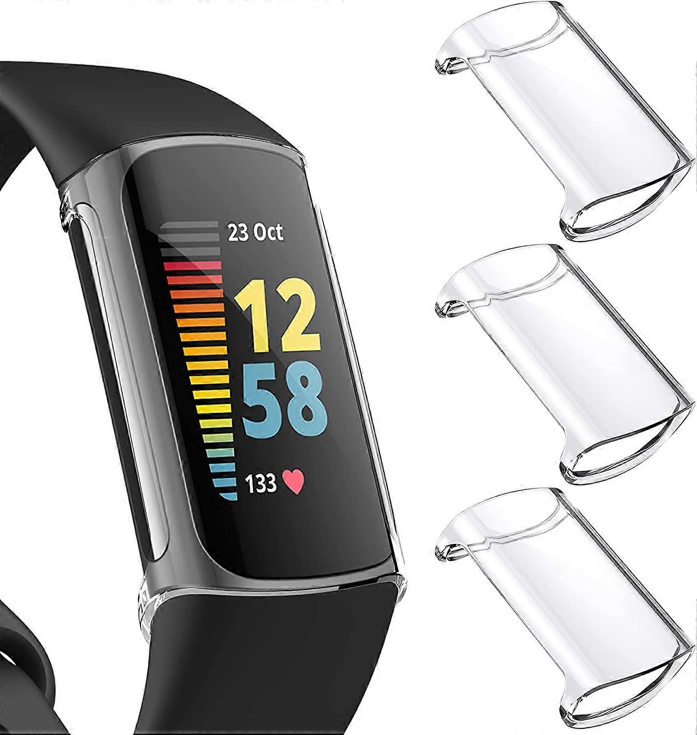 3-Pack Screen Protector Compatible with Fitbit Charge 5 (Not for Charge 4/3), TPU Rugged Bumper Case Cover All-Around Protective Plated Bumper Shell A