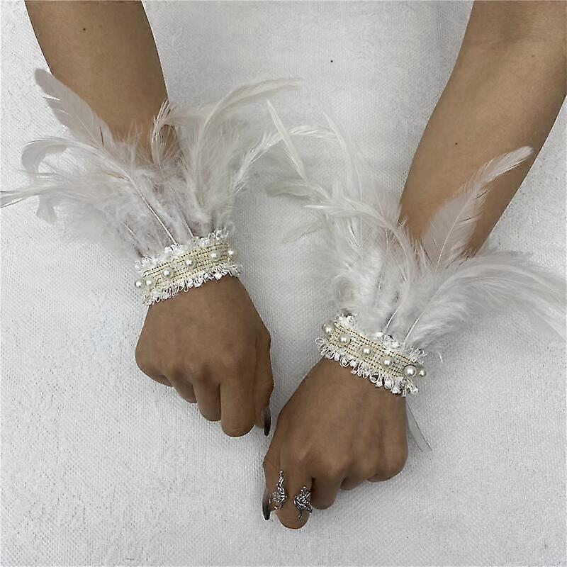 2st struts fjäder manschett handledärm kvinnor äkta päls struts fjäder manschett armband handskar elegant fest bal cosplay tillbehör