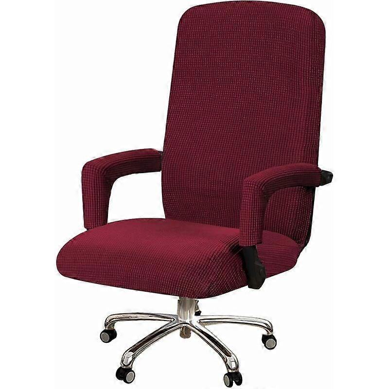 Office Chair Cover with Armrests in Soft and Stretchy Machine Washable Non-Slip Jacquard Lycra, Polyester, (Large, Burgundy Red)