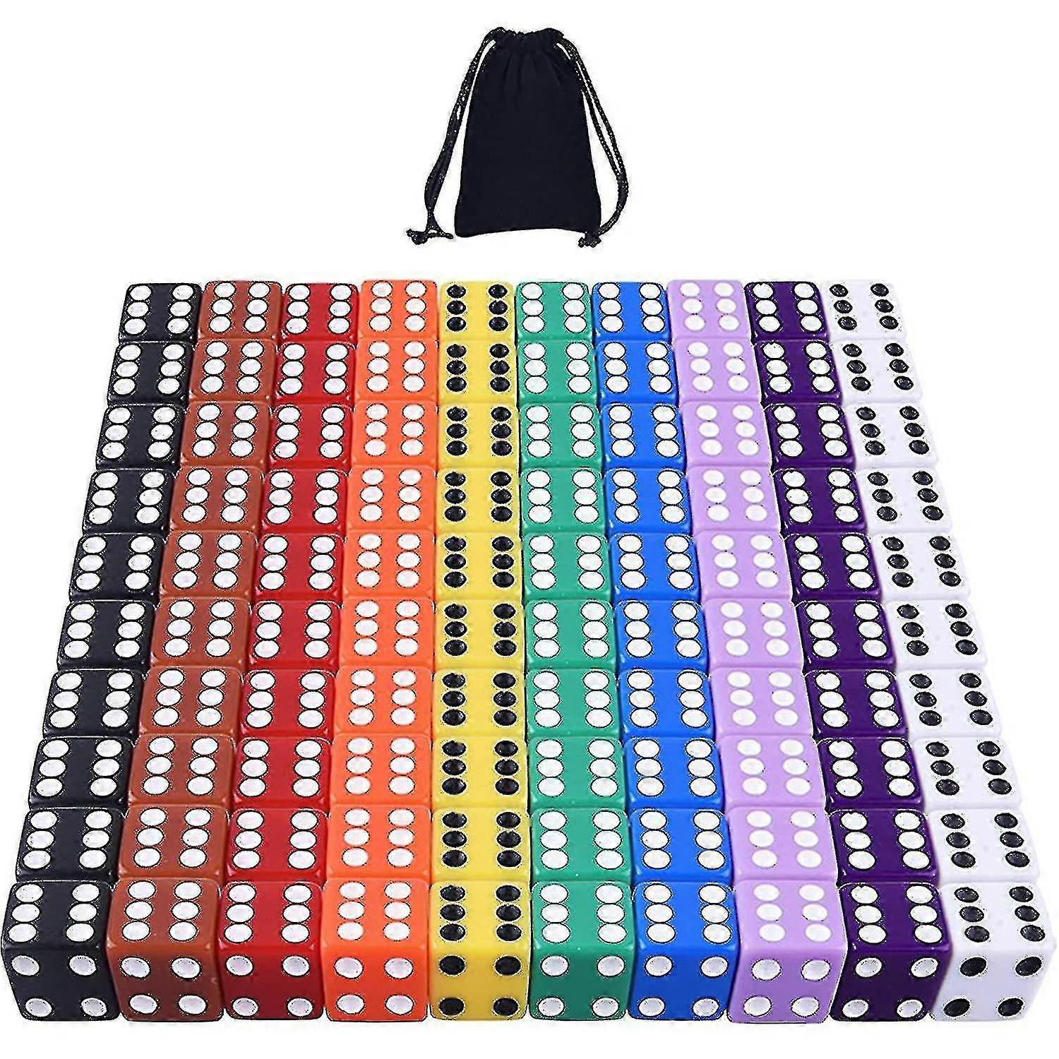100 Pieces Game Dice Set - Square Corner Dice In 10 Colors With Storage Bag