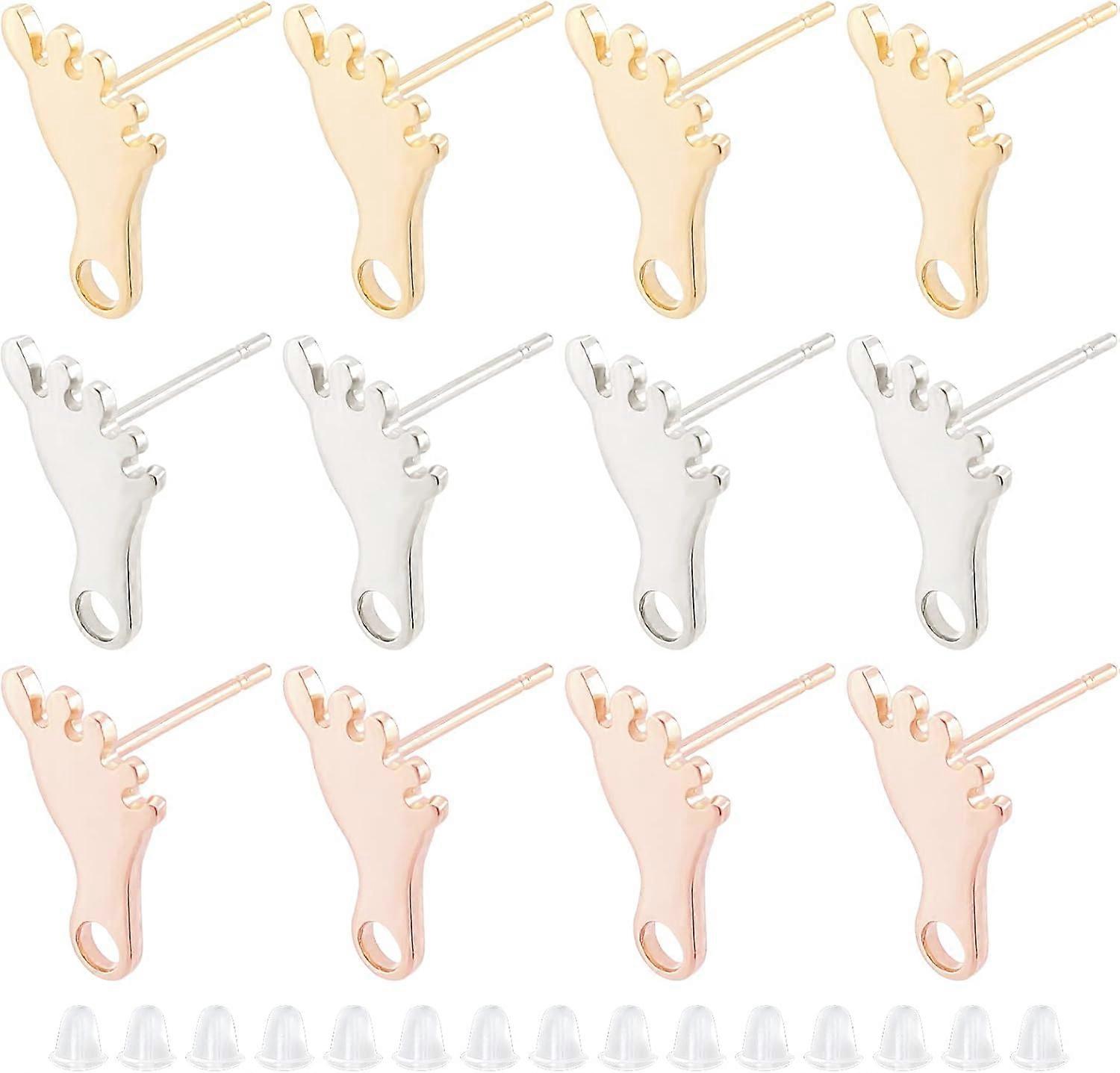 30Pcs 3 Colors Foot Print Stud Earring Hypoallergenic Earring Posts with Loop Stainless Steel Feet Shape Stud Ear with 50Pcs Plastic Ear Nuts for DIY 