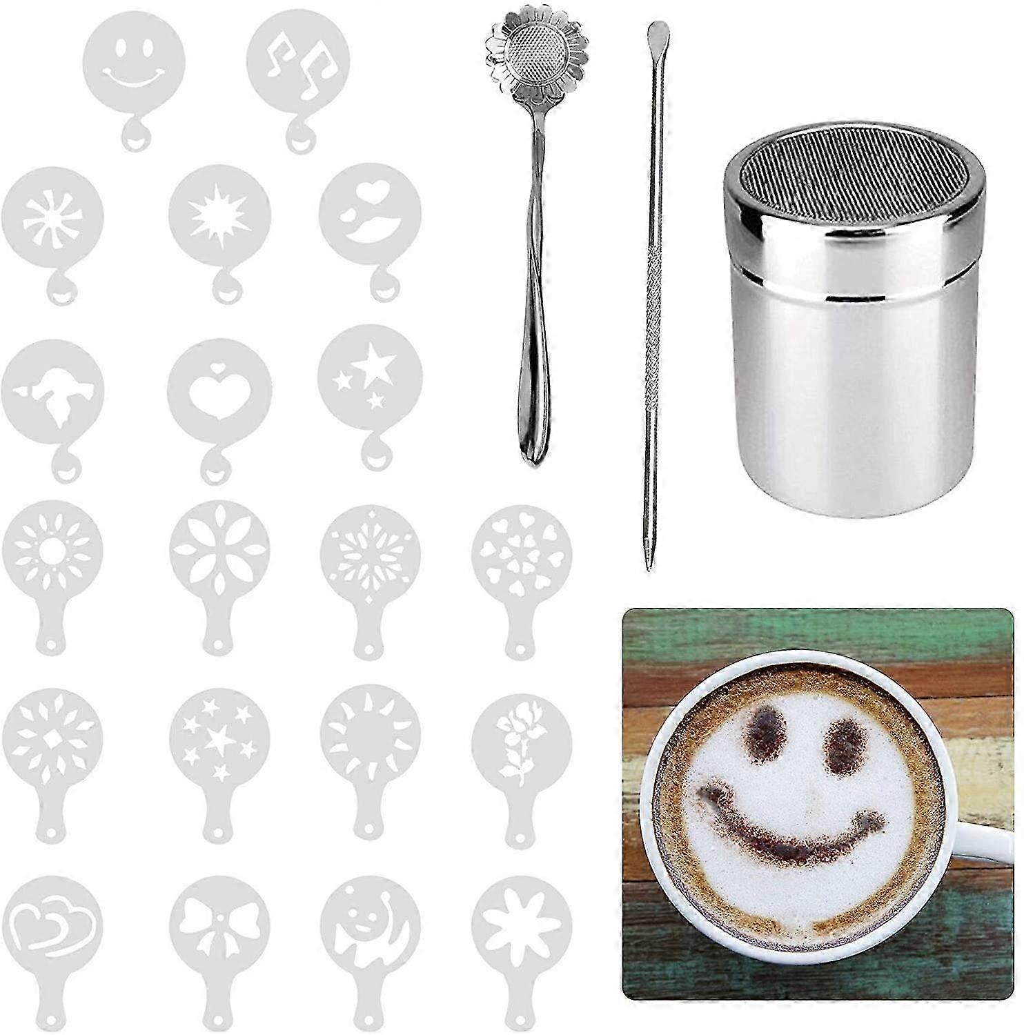 23 Pcs Icing Sugar Duster Set with 20pcs Round Plastic Stencils for Decorating