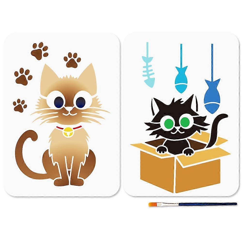 2Pcs 2 Styles PET Hollow Out Drawing Painting Stencils for DIY Scrapbook Photo Album Cat Shape 297x210mm 1pc/style