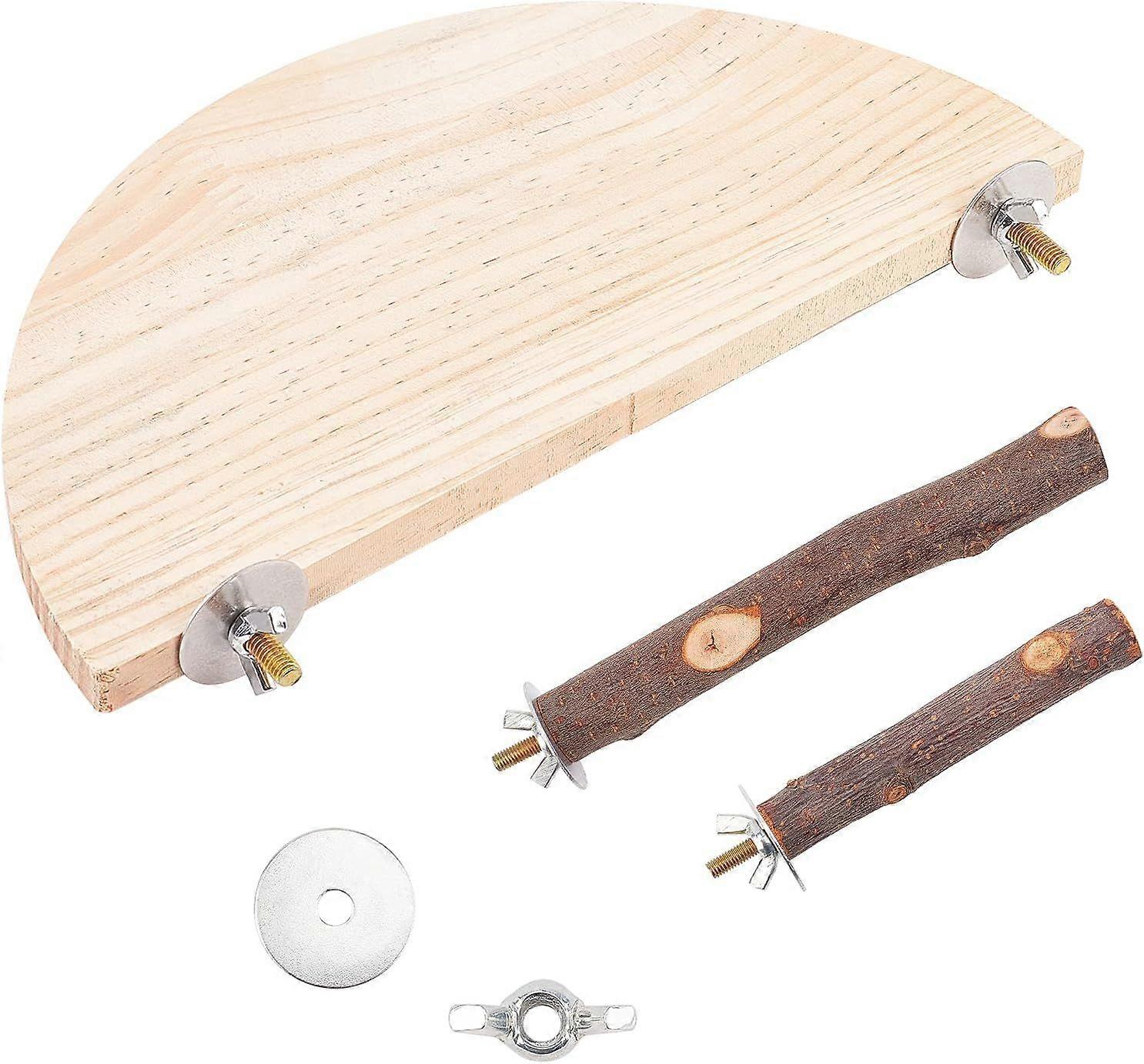 Bird Perch Stand Pinewood Bird Standing Lever Wooden Half Round Bird Standing Lever Bird Platform with Iron Shims and Nut Parrot Stand Playground