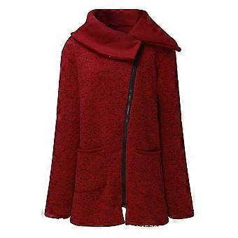 Fashion Women Warm Side Zipper Thickened Turn Down Collar Long Sleeve Sweatshirt (Burgundy 2XL)