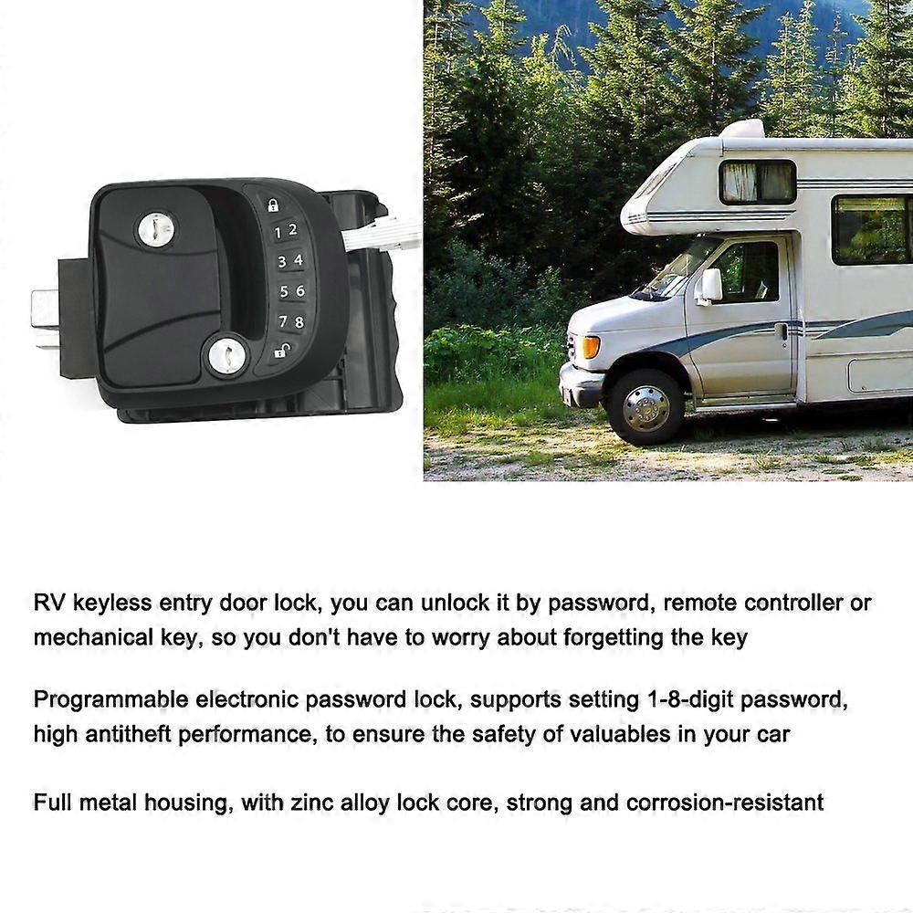 RV Door Lock Keyless Entry Door Lock Latch 65ft Remote AntiTheft Lock with Integrated Keypad 1 Remote Controller 2 Mechanical Keys for Travel Trailer 