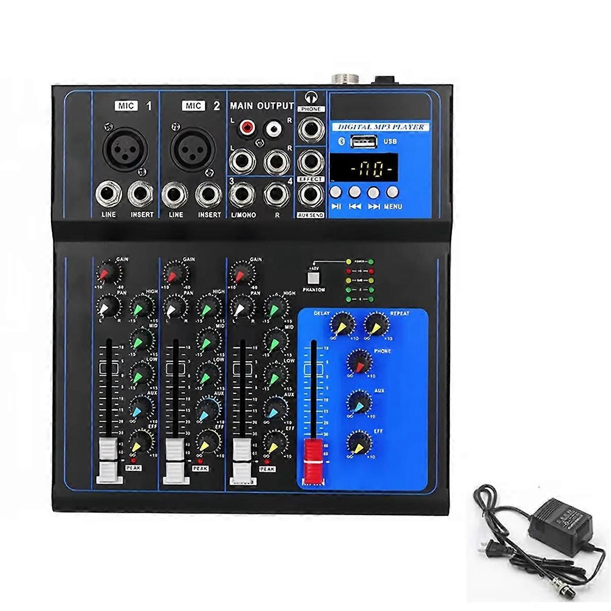 DJ Audio Mixer 4 Channel Sound Mixing Console with USB MP3 Jack 12V Power for Computer Recording an