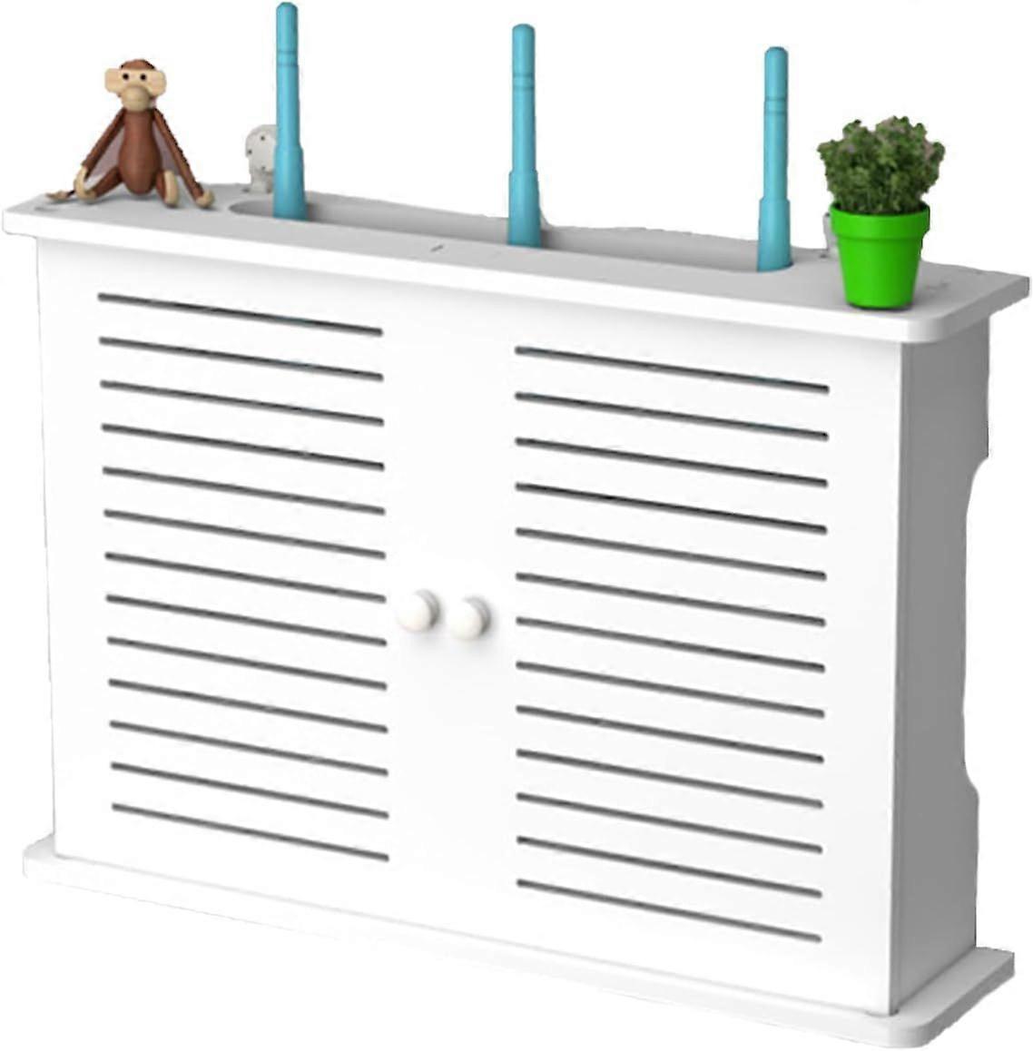 Wireless Wifi Router ShelfWireless Wifi Router Storage Box, Storage Wall-Mounted Bracket, Multi-Function Storage Floating Cabinets with Door for Stora