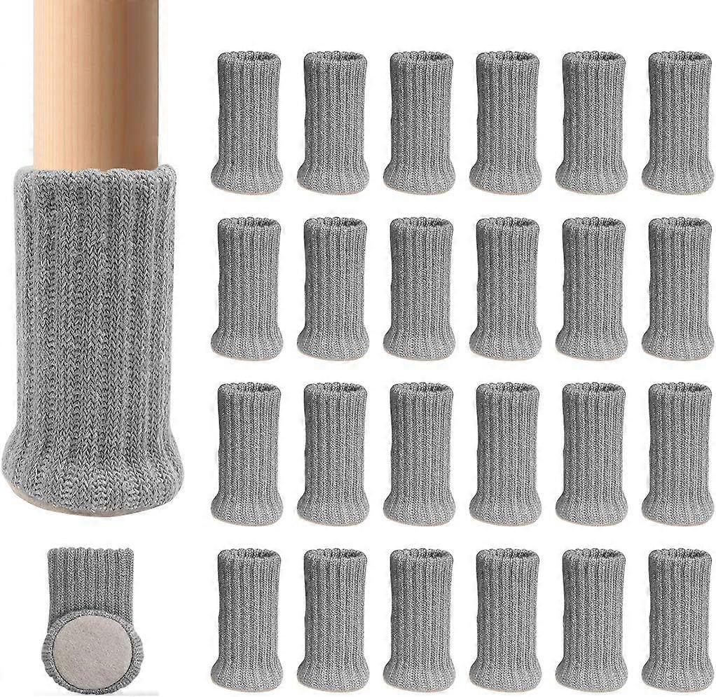 24 Pairs of Knitted Anti-Slip Chair Leg Furniture Socks, Prevent Scratches and Reduce Noise, Move Easily, Gray