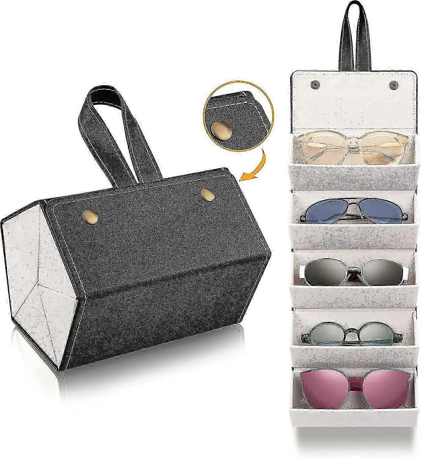 Sunglasses Organizer Case, Foldable 5 Slots Glasses Case