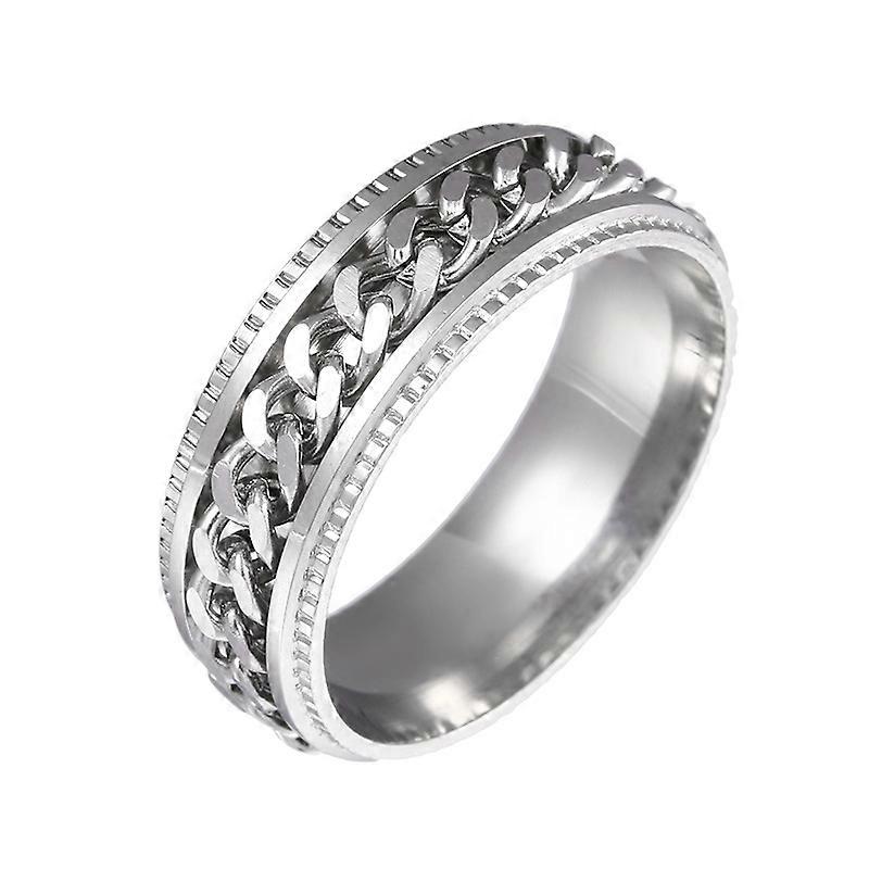 2 PCS Men Stainless Steel Embossed Turnable Chain Rings