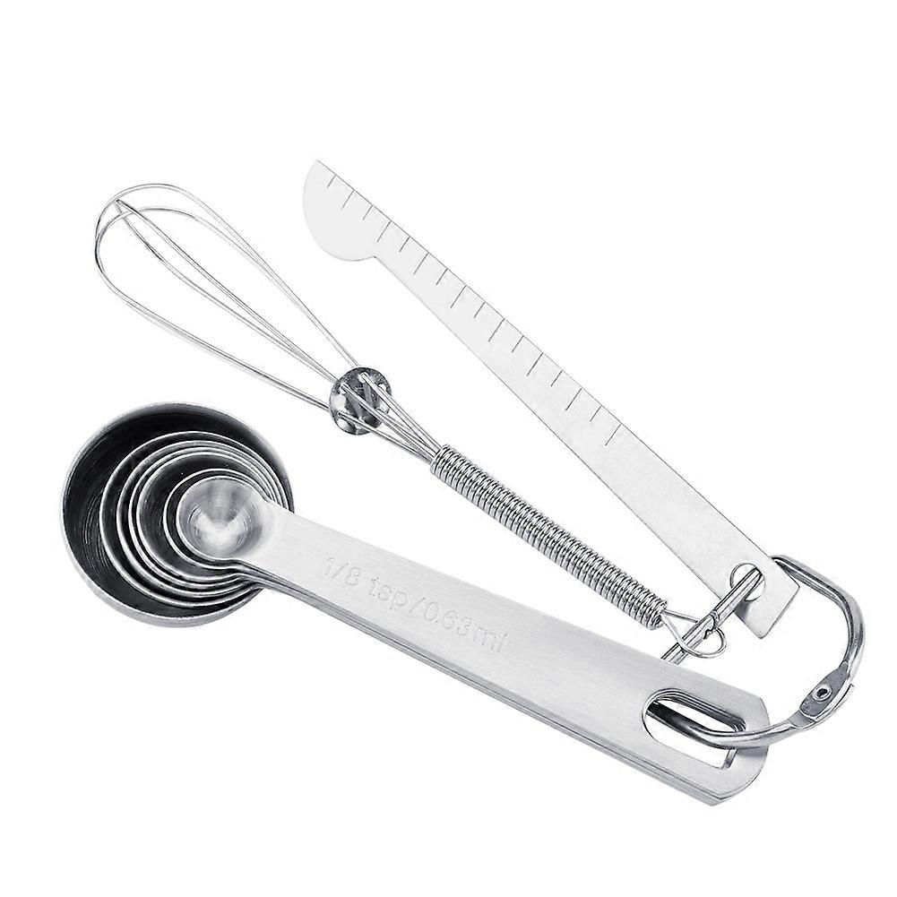 Stainless Steel Measuring Spoons 7-Piece Set With Measuring Cups, Measuring Stick And Whisk, Metric And Imperial Sizes