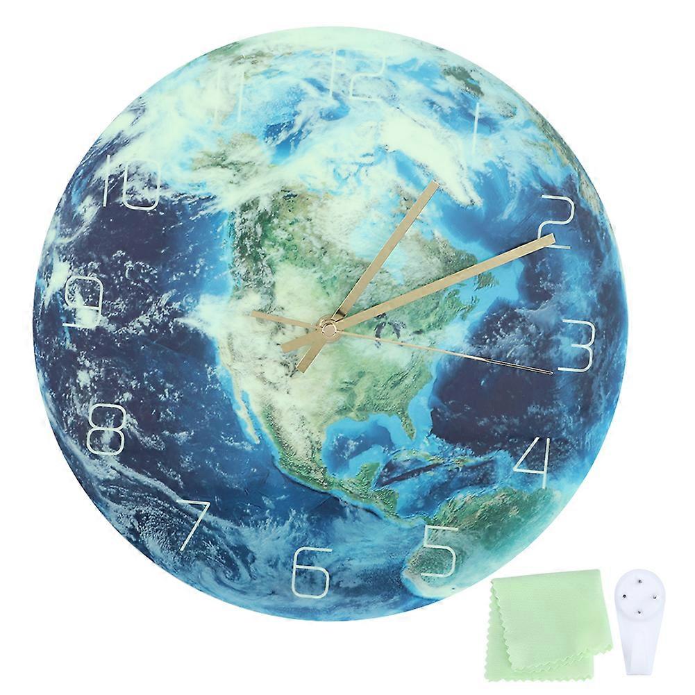 Luminous Wall Clock With Earth North America Pattern, Silent Movement, Home Decor