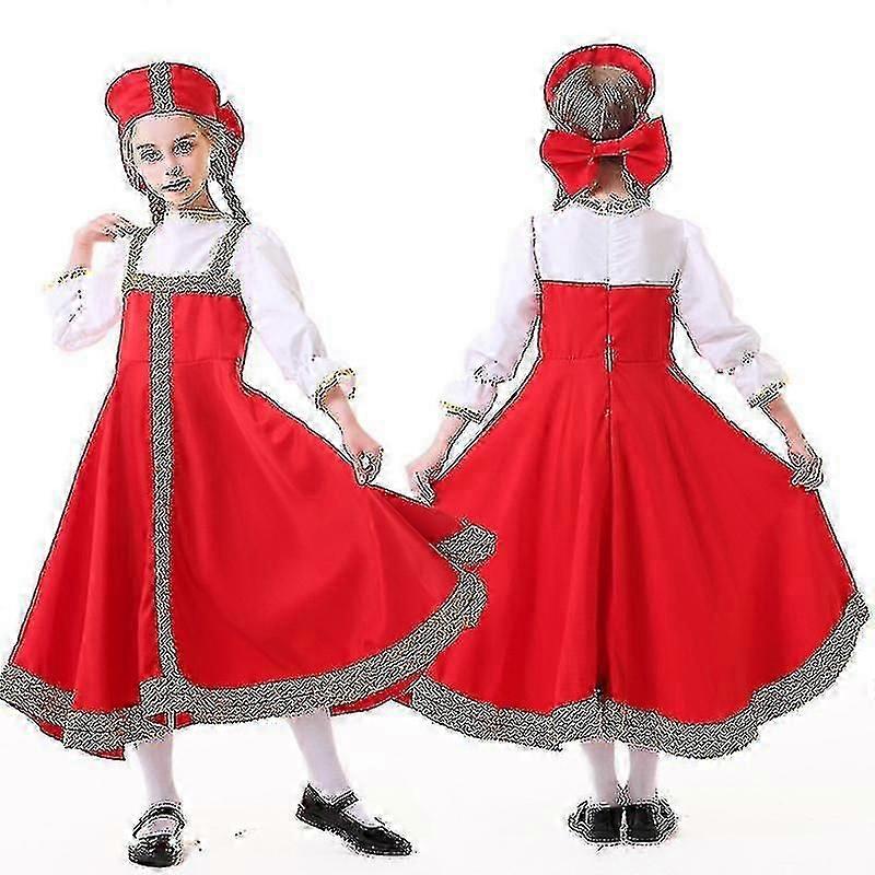 ロシアンダンスガールコスチュームレッドサラファンフォークファンシードレスキッズ/女性ロシアの伝統衣装
