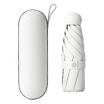 Reis 5-voudige 6 Ribs Mini Paraplu Anti-uv Opvouwbare Paraplu, met Koffer Stijl B Wit