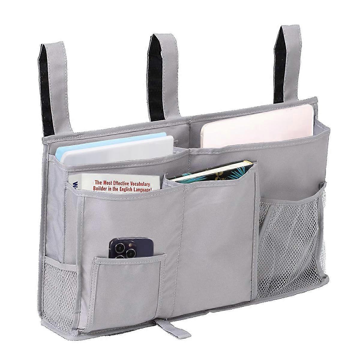 Bedside Caddy Storage Organizer for Crib - Hanging Baby Diaper and Toy Storage, Fabric Design, Adjustable Size, Grey Color
