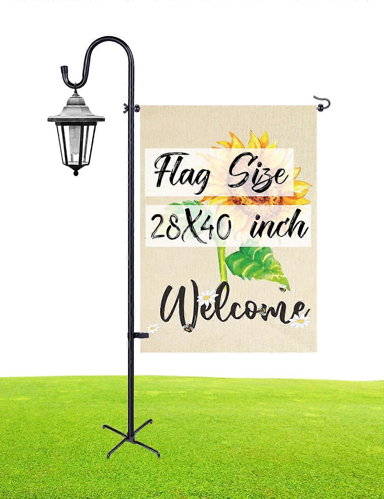 Shepherd Hook Elevated Garden Flag Stand for 28x40 Flags, 60-Inch Stake, Outdoor, 2 Spring Stops, 1 Clip